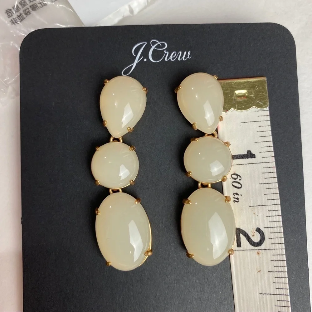 Jcrew white triple stone drop gold earrings wedding dressy event party